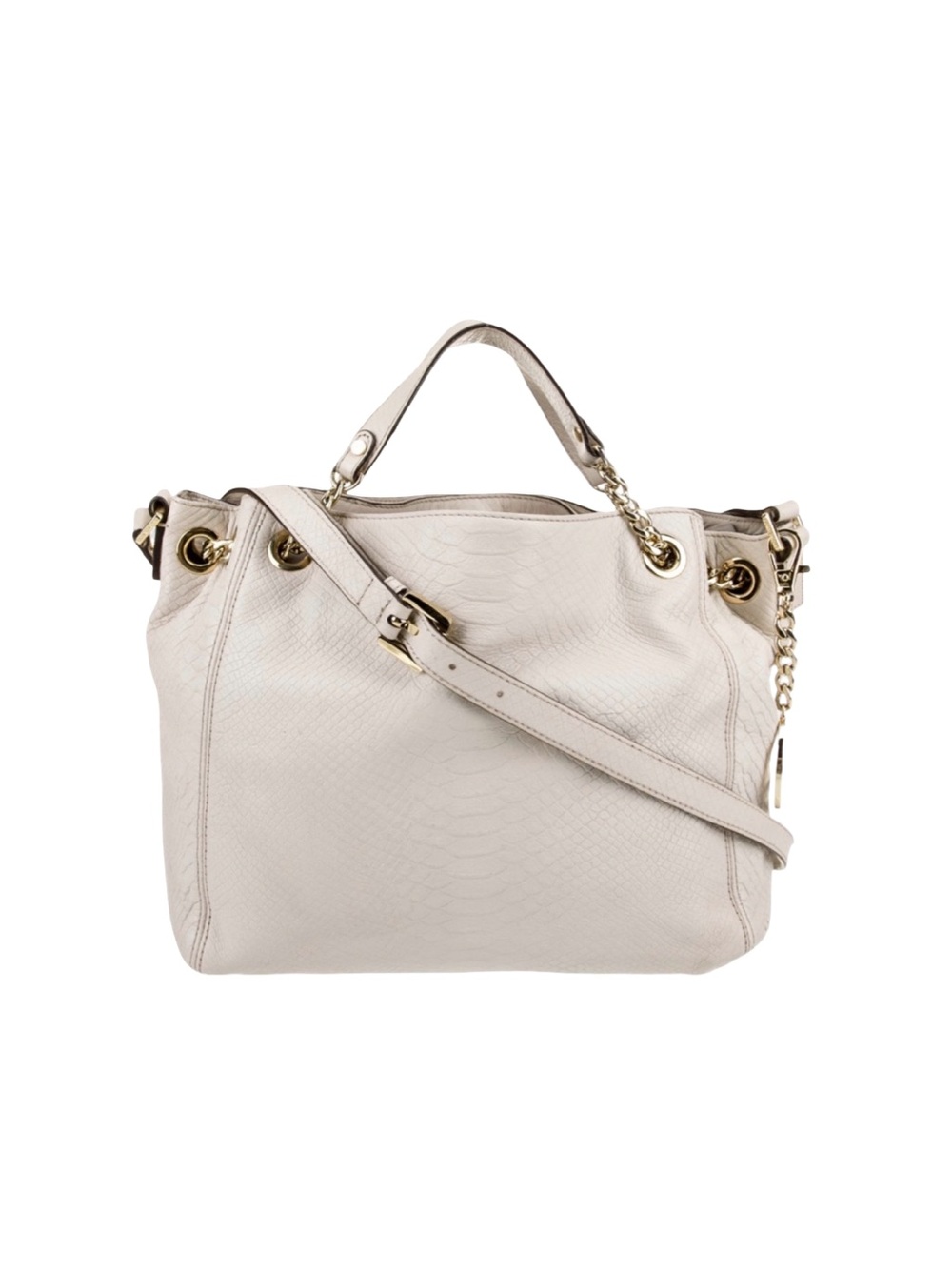 MICHAEL Michael Kors Jet Set White Embossed Leather Chain Shoulder Tote Bag